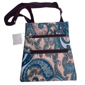Blue Paisley Crossbody Bag Adjustable Strap Pockets Travel Purse Boho Festival